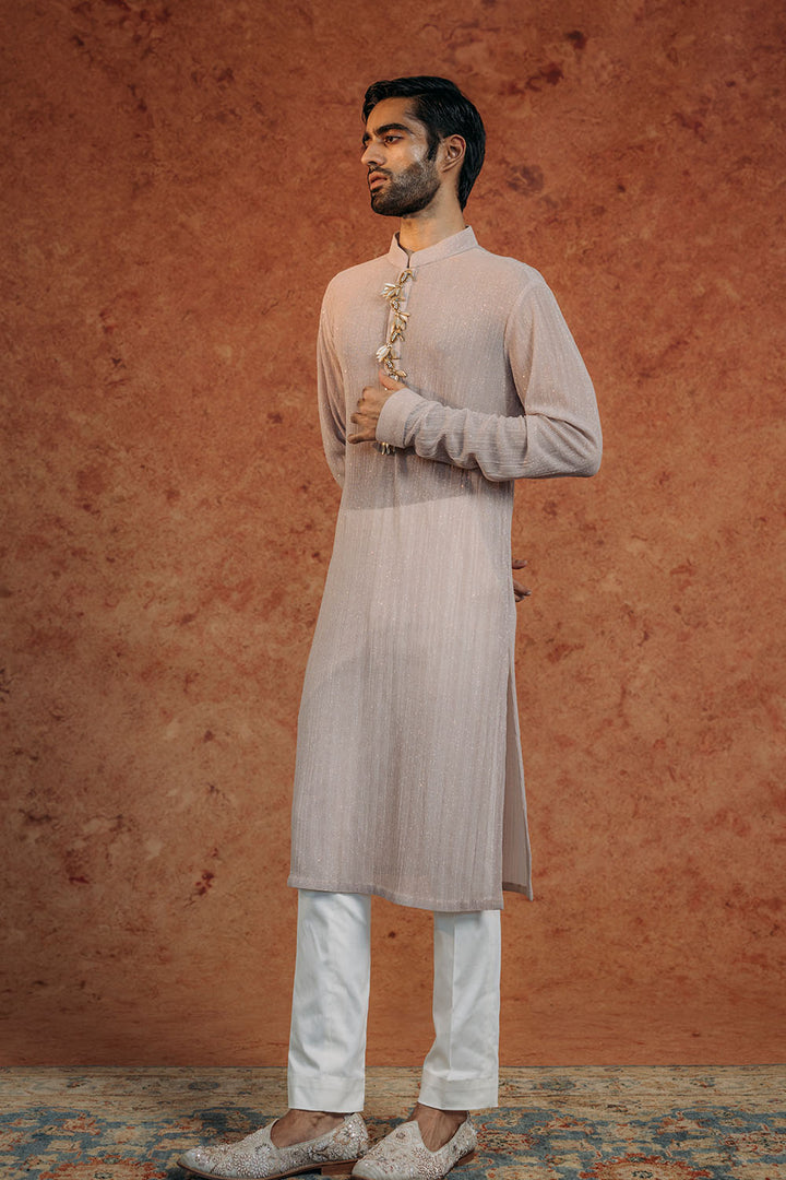 Toucan Bird Hand-Embroidered Kurta in Turqoise