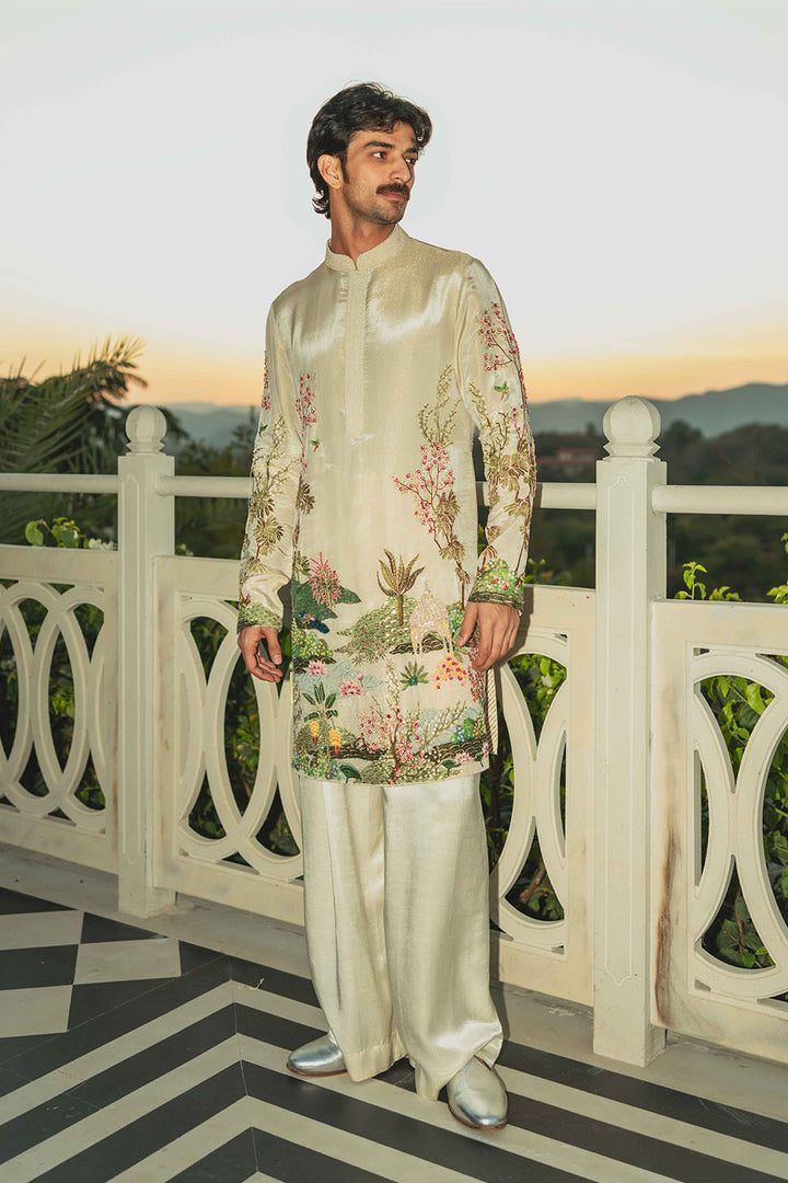 Pichwai Hand Embroidered Silk Zari Tissue Kurta