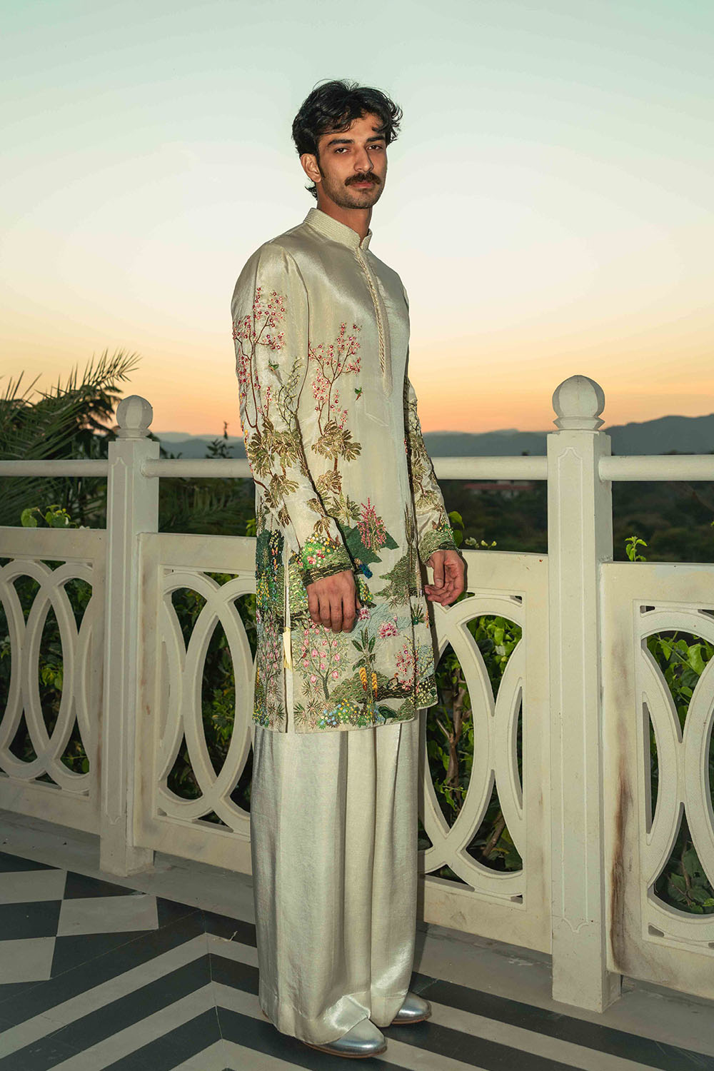 Pichwai Hand Embroidered Silk Zari Tissue Kurta