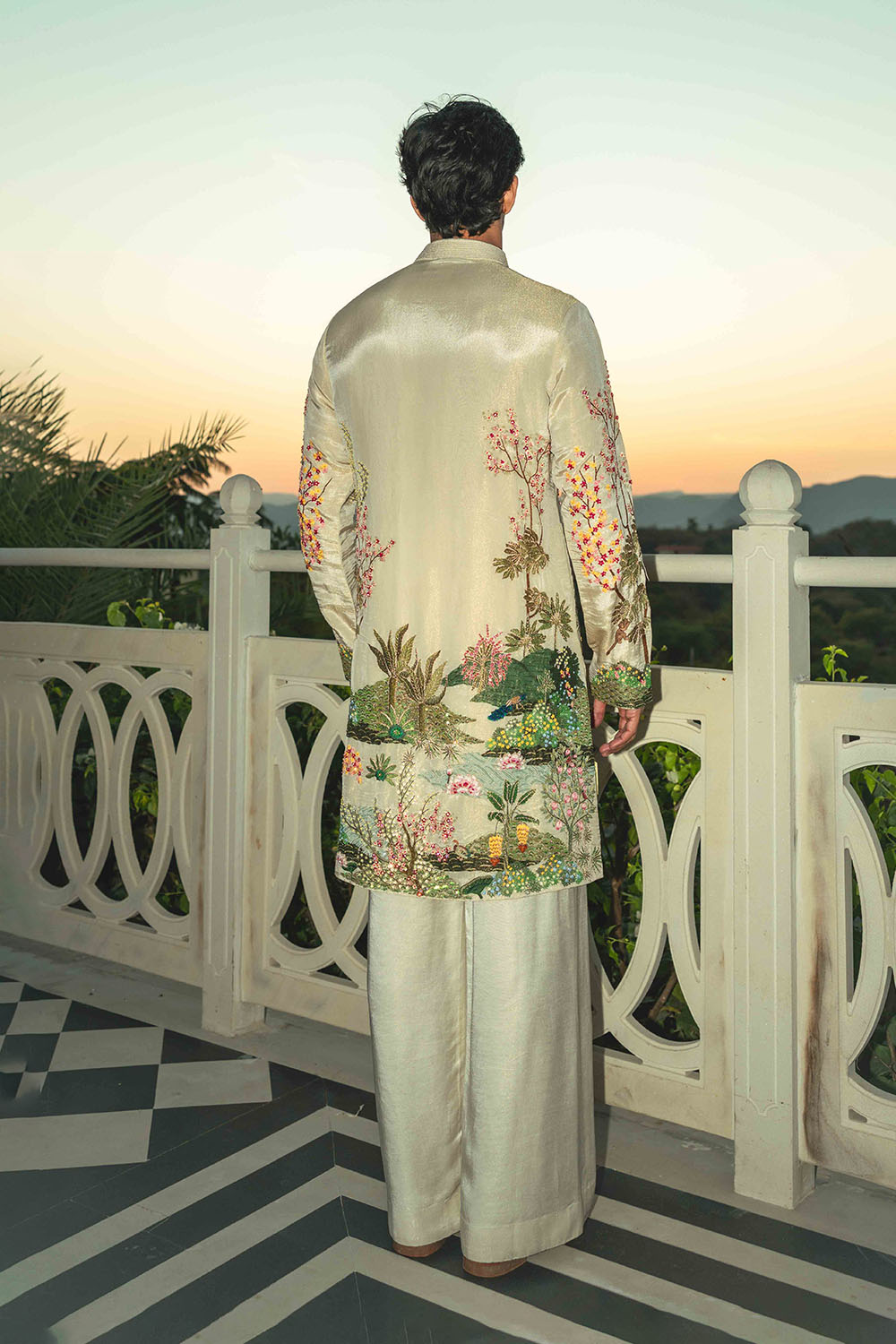 Pichwai Hand Embroidered Silk Zari Tissue Kurta