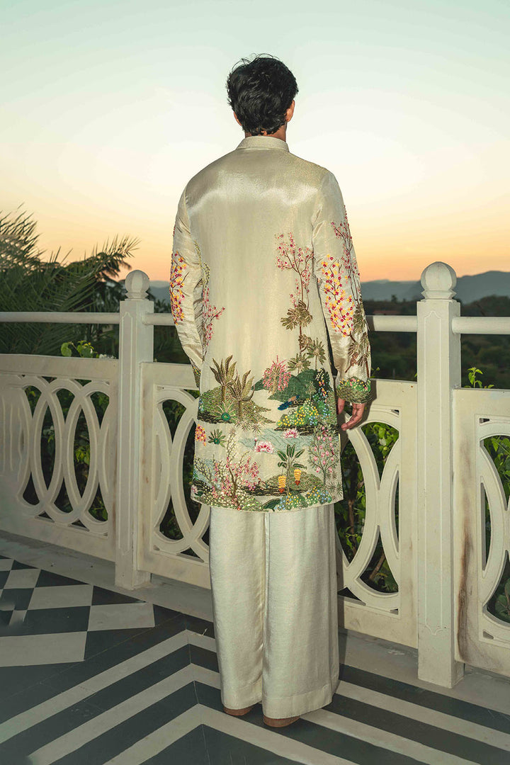 Pichwai Hand Embroidered Silk Zari Tissue Kurta