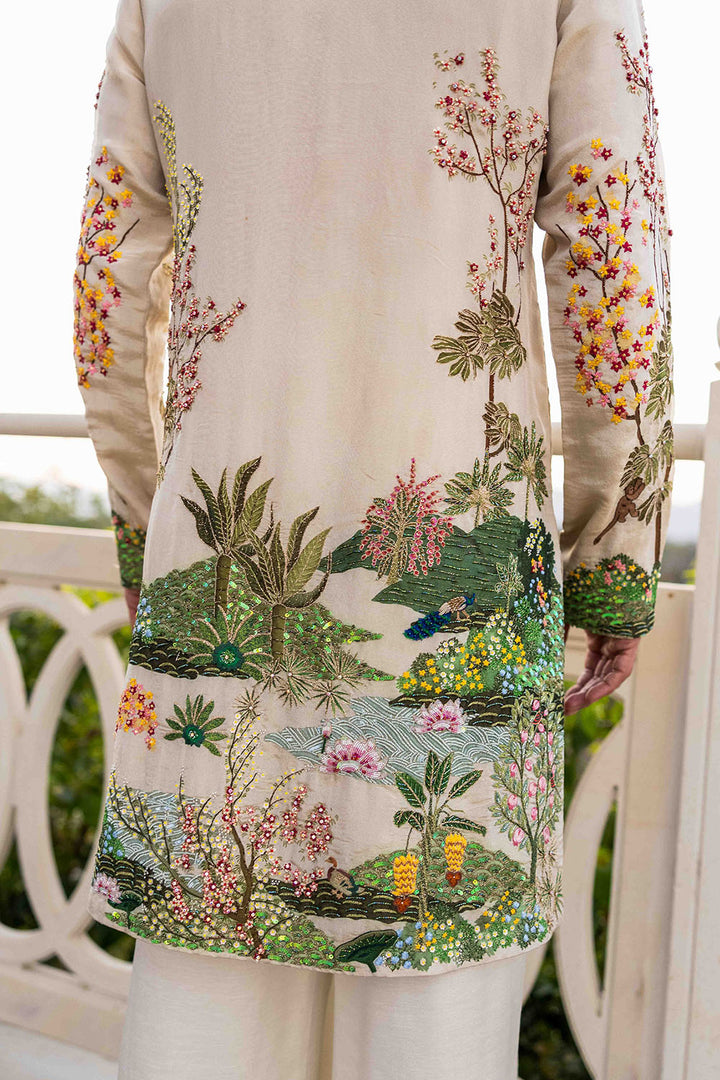 Pichwai Hand Embroidered Silk Zari Tissue Kurta