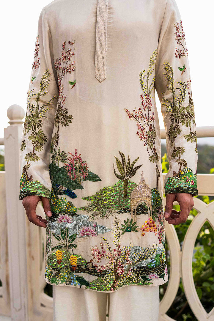 Pichwai Hand Embroidered Silk Zari Tissue Kurta