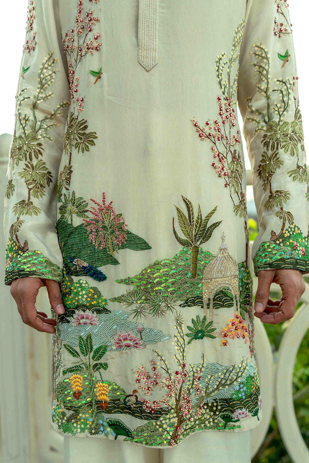 Pichwai Hand Embroidered Silk Zari Tissue Kurta