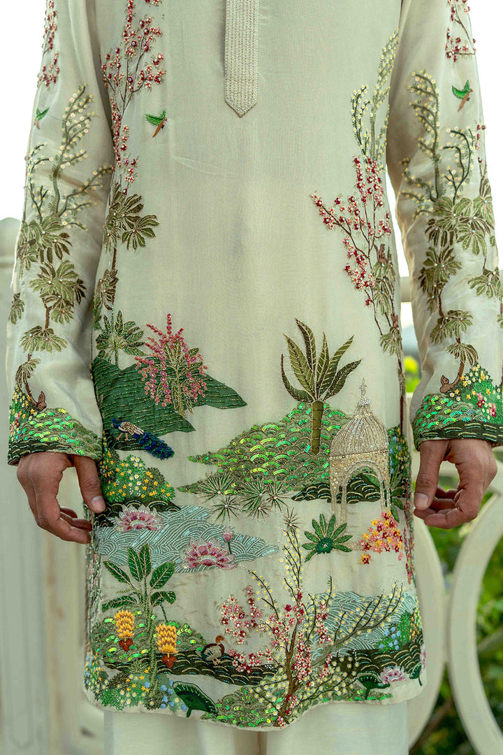 Pichwai Hand Embroidered Silk Zari Tissue Kurta