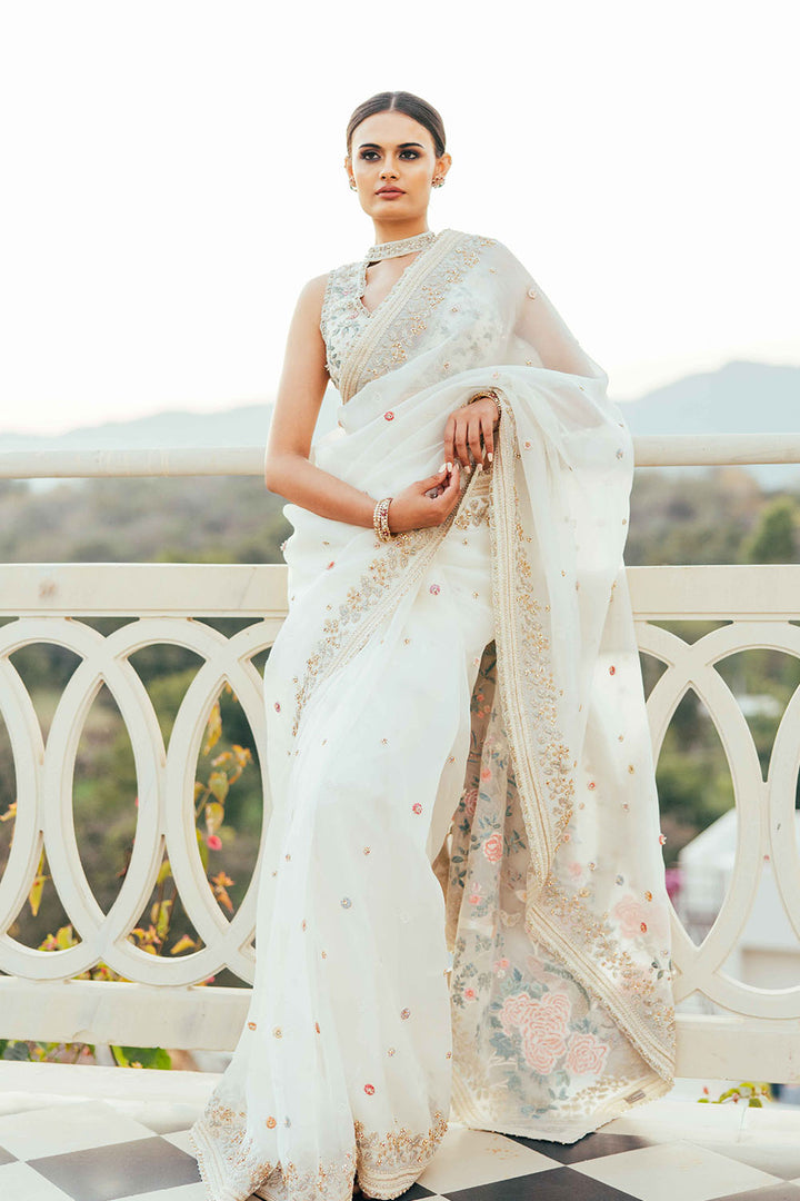 Chikankari Hand Embroidered Silk Organza Saree Set