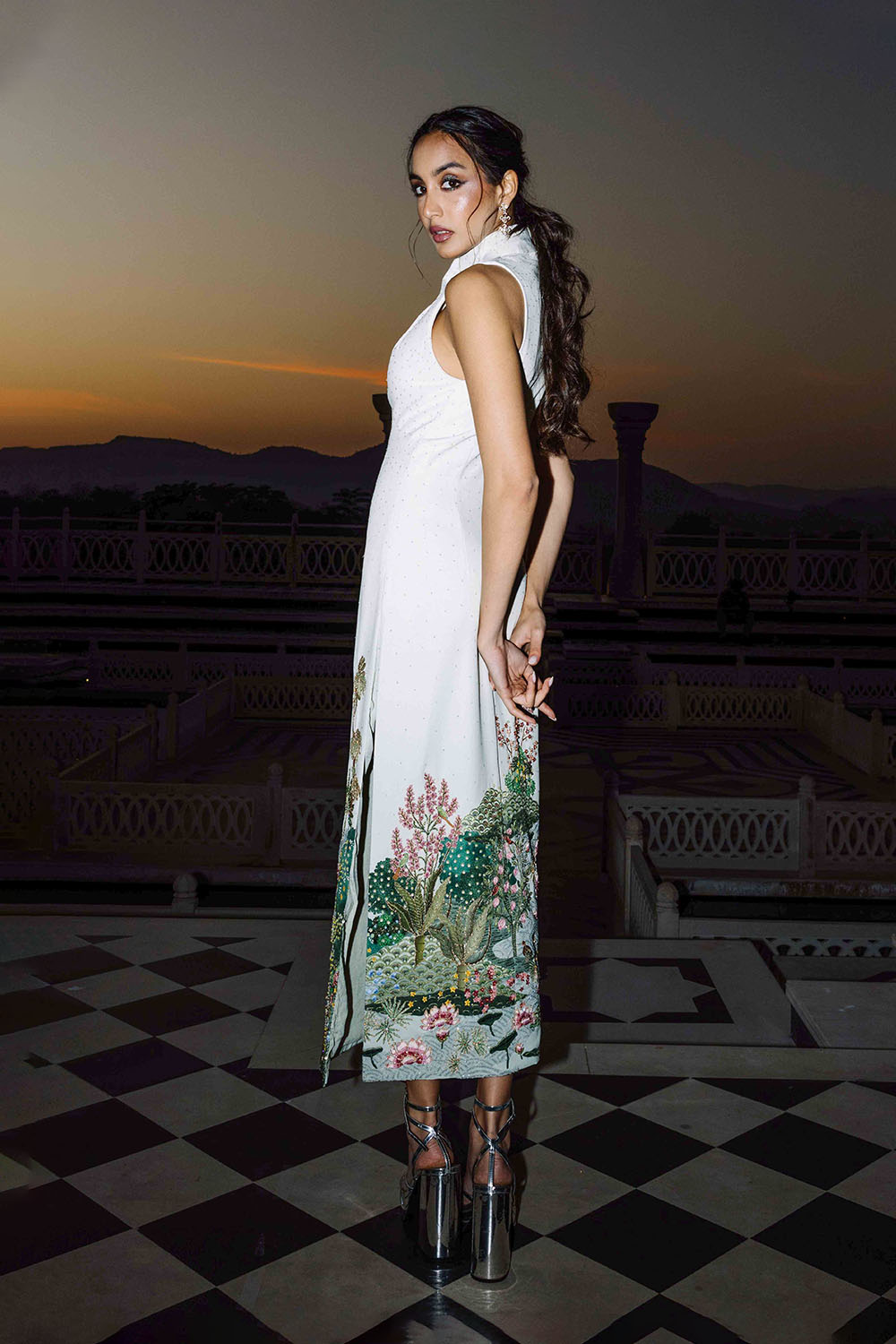 Pichwai Draped Iris Crepe Kurta