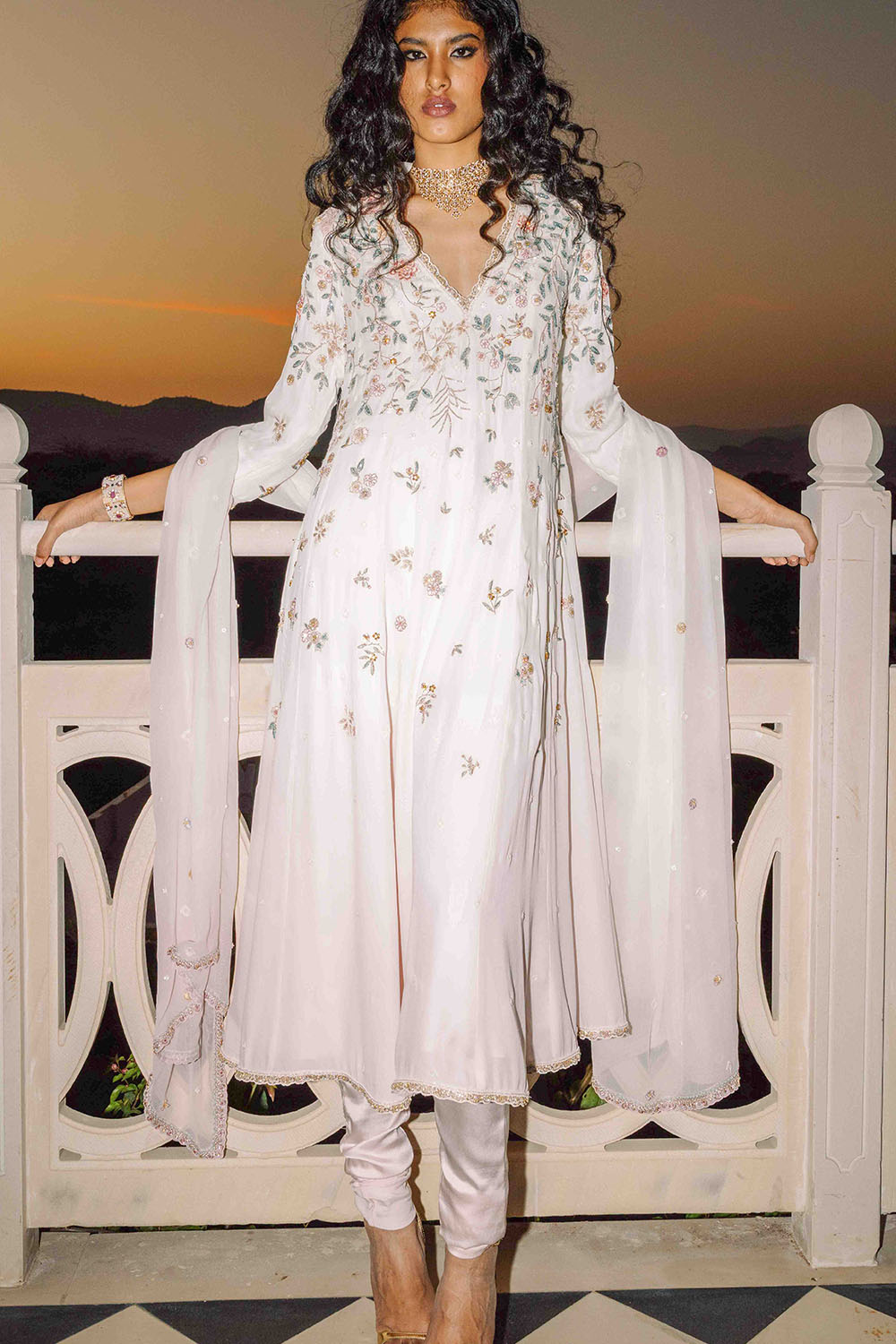 Chikankari Hand Embroidered Kalidar Kurta Set