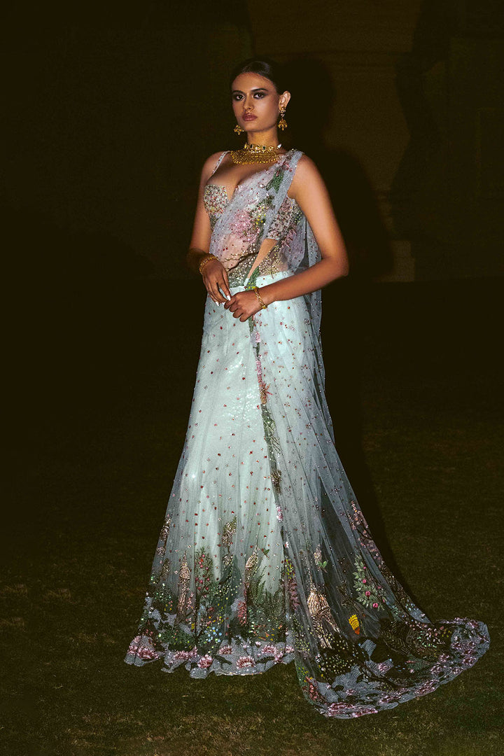 Pichwai Concept Soft Net Saree Set
