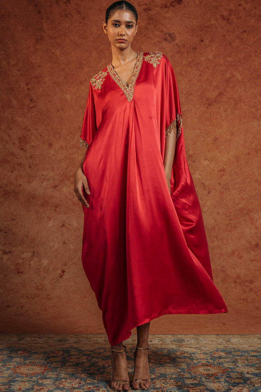 Himadri Silk Satin Kurta in Ruby