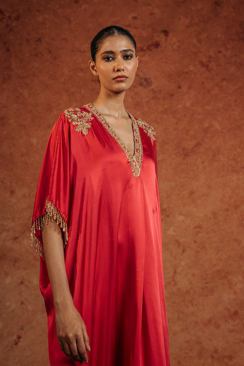 Himadri Silk Satin Kurta in Ruby
