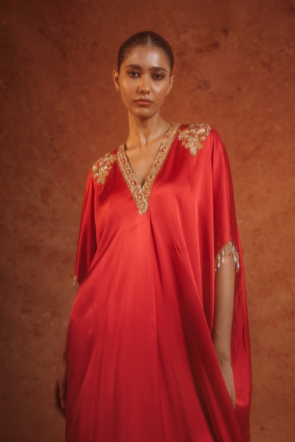 Himadri Silk Satin Kurta in Ruby