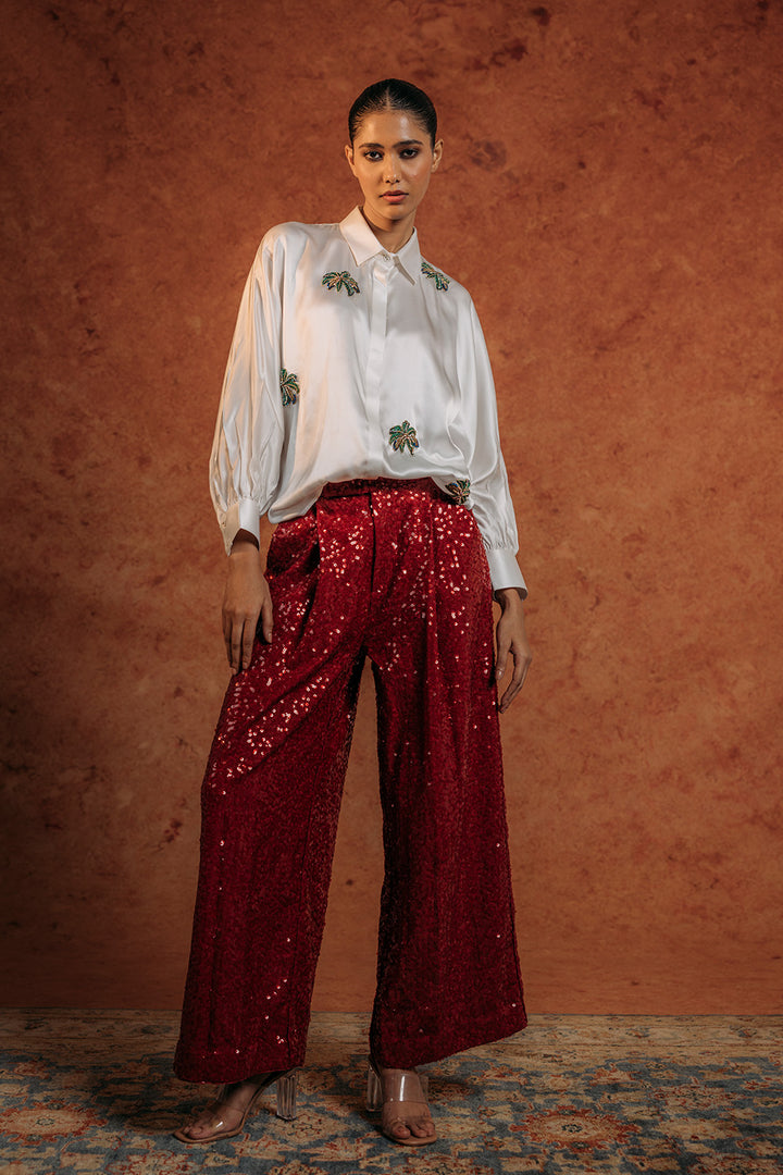 Palm Silk Satin Shirt in Ivory