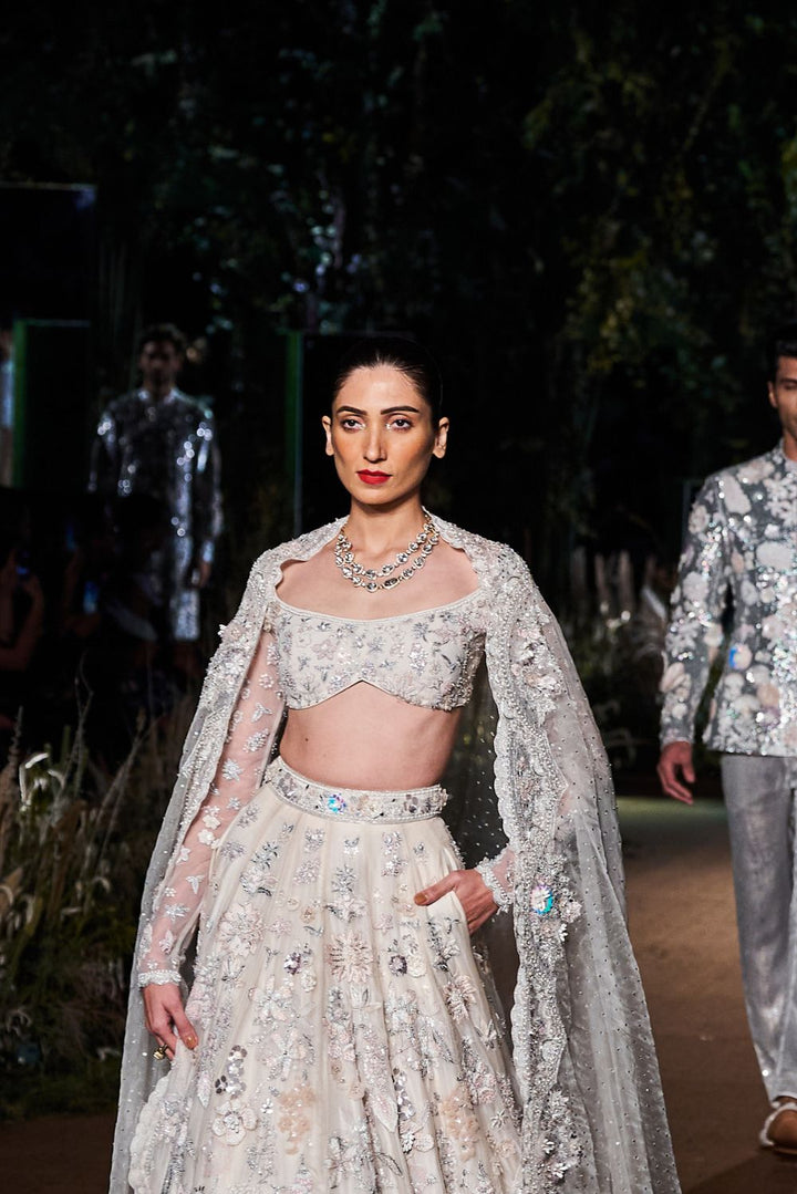 Himadri Silk Organza Lehenga Set with Blouse and Dupatta in Ivory