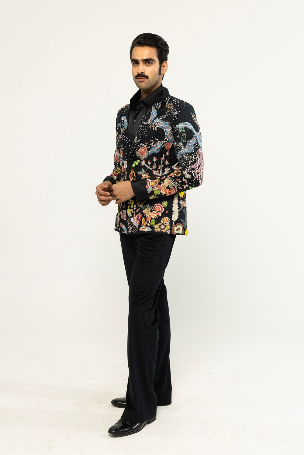 Cosmos Hand-Embroidered Jacket in Black