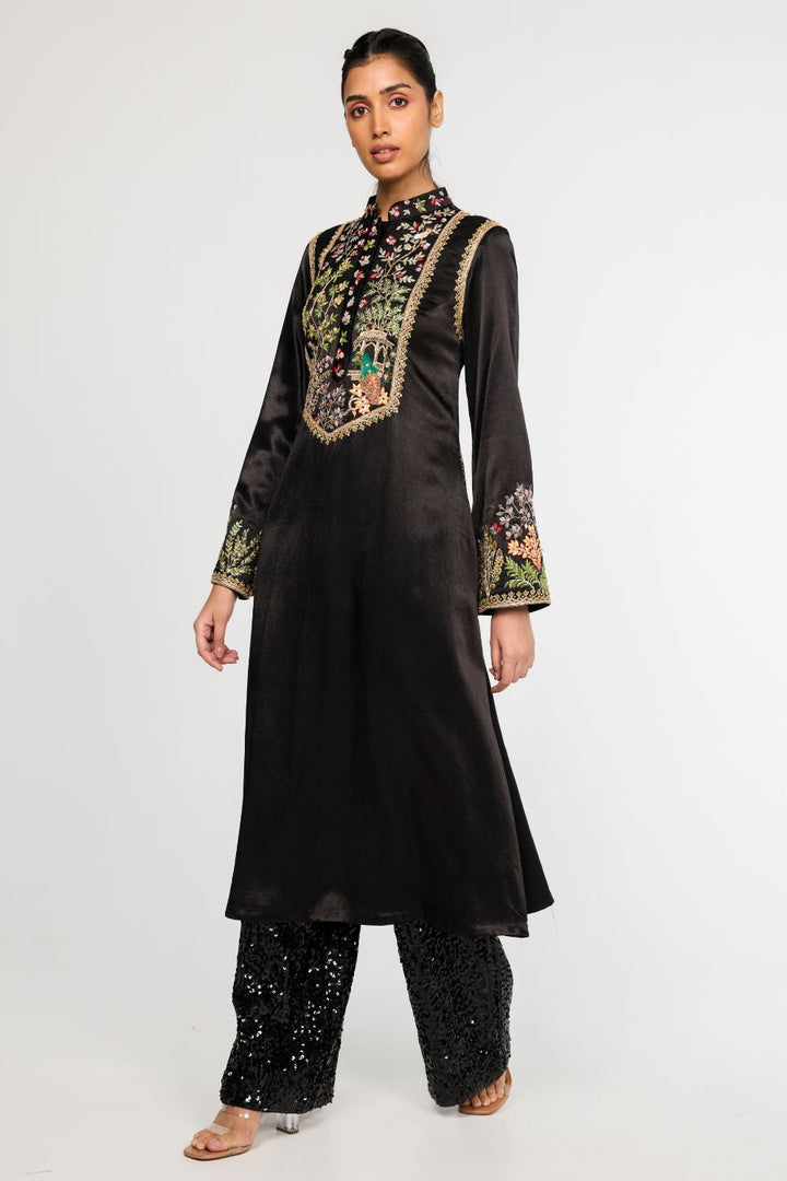 Chandni Hand-Embroidered Kurta in Black