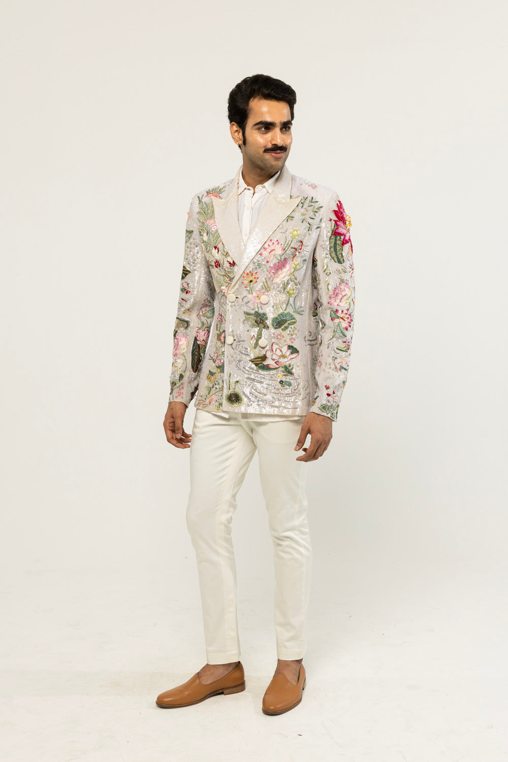 Sundarbans Hand-Embroidered Jacket in Ivory