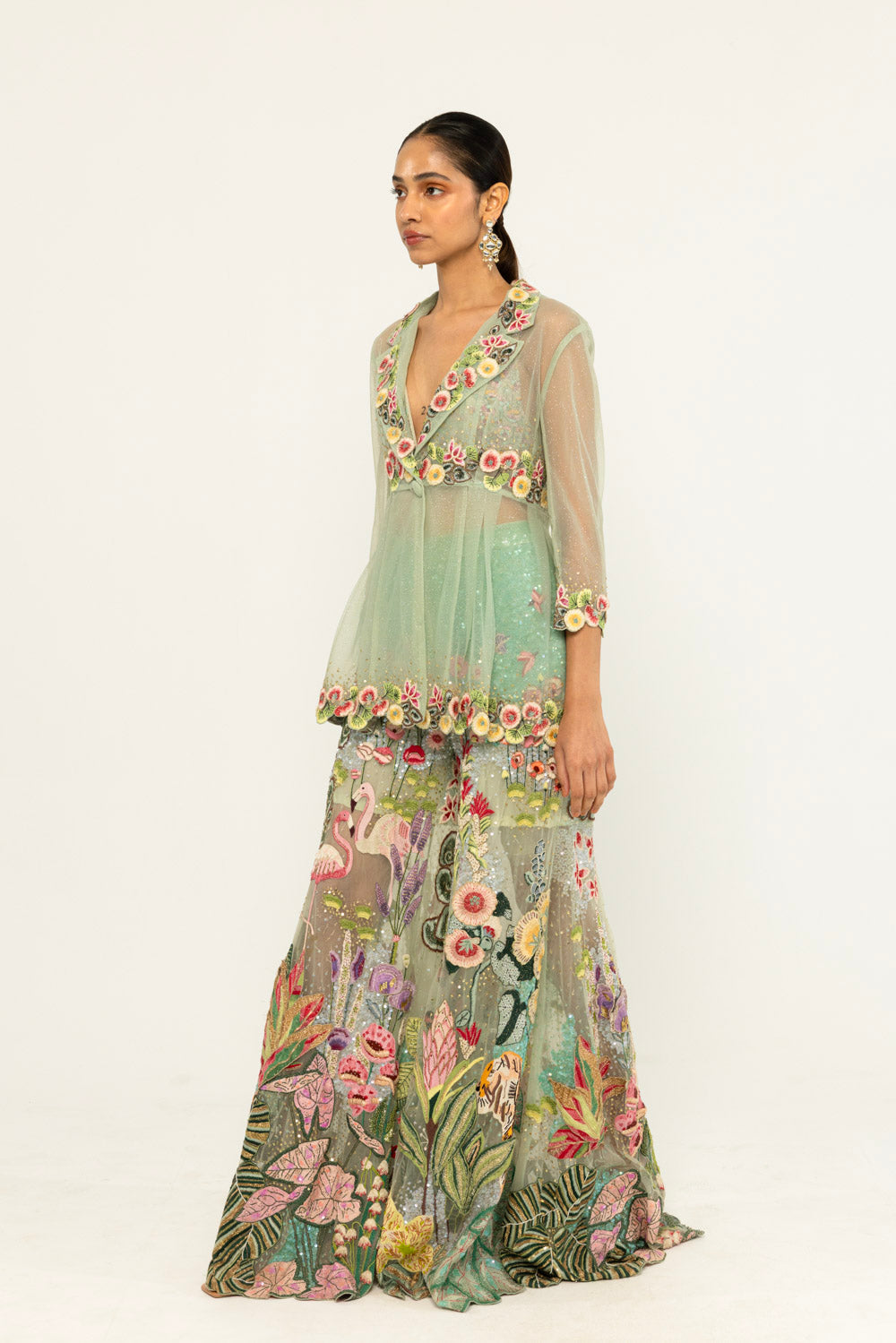 Verdure Hand-Embroidered Co-ord Set in Mint