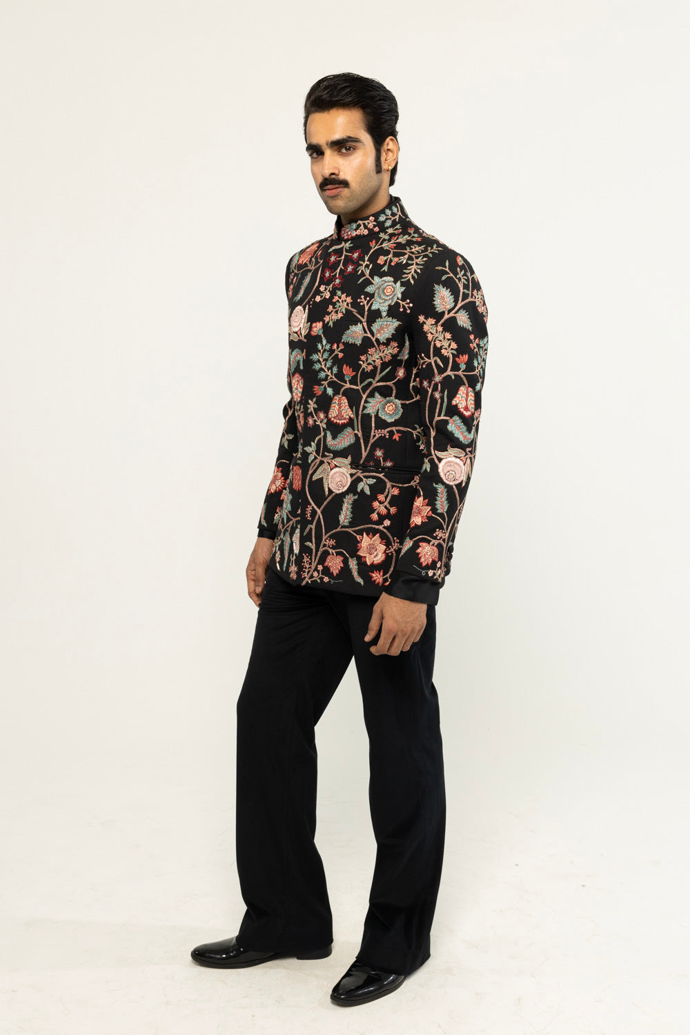 Chintz Hand-Embroidered Bandhgala in Black