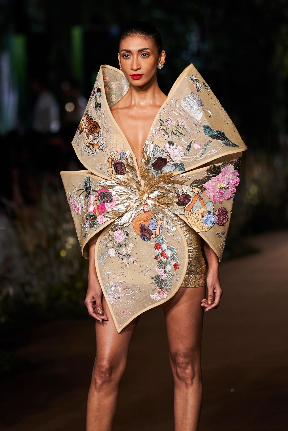Iris Silk Organza Dress in Nude and Multi