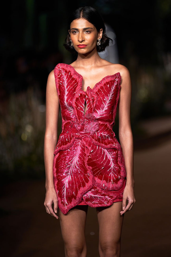 Iris Silk Organza Dress in Ruby