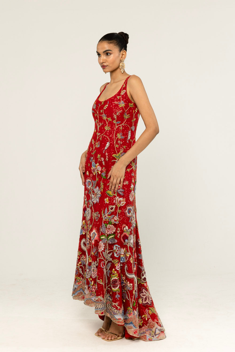 Anar Bel Hand-Embroidered Gown in Red