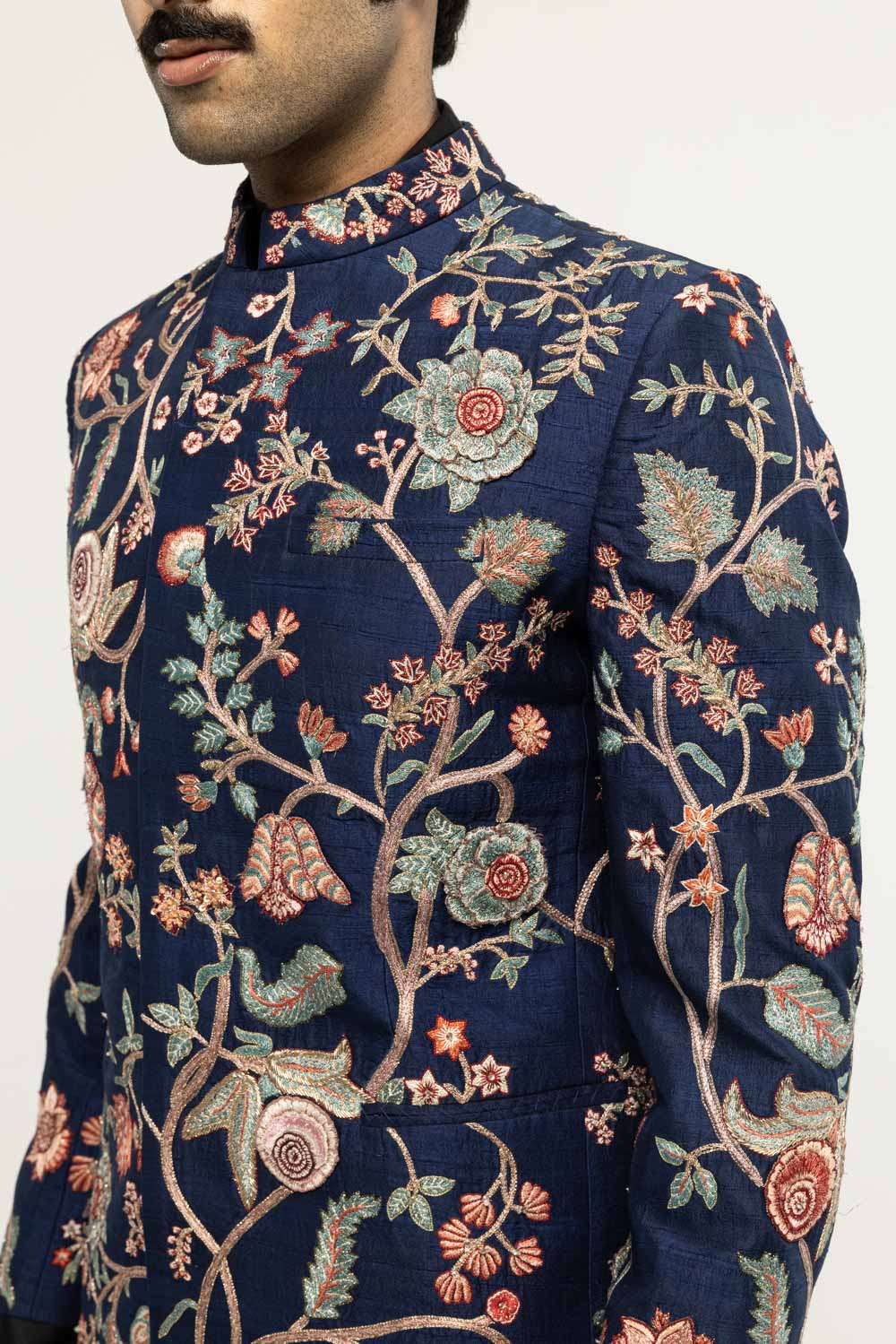 Anar Bel Hand-Embroidered Bandhgala in Navy