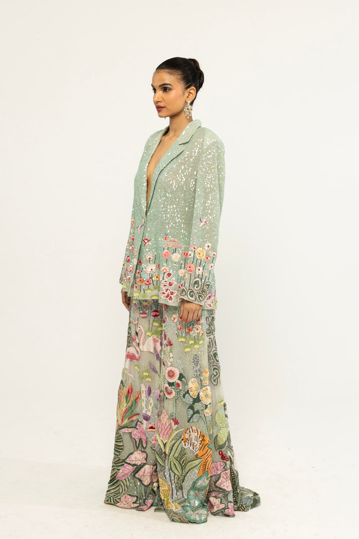 Verdure Hand-Embroidered Co-ord Set in Mint