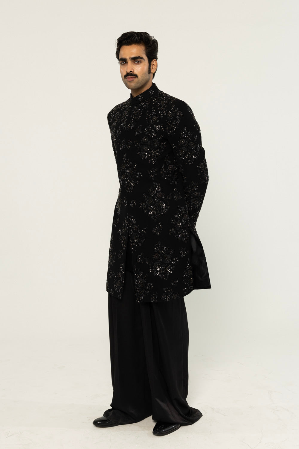 Himadri Hand-Embroidered Sherwani in Black
