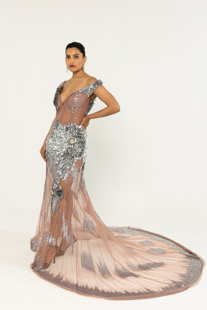 Iris Hand-Embroidered Dress in Lavender