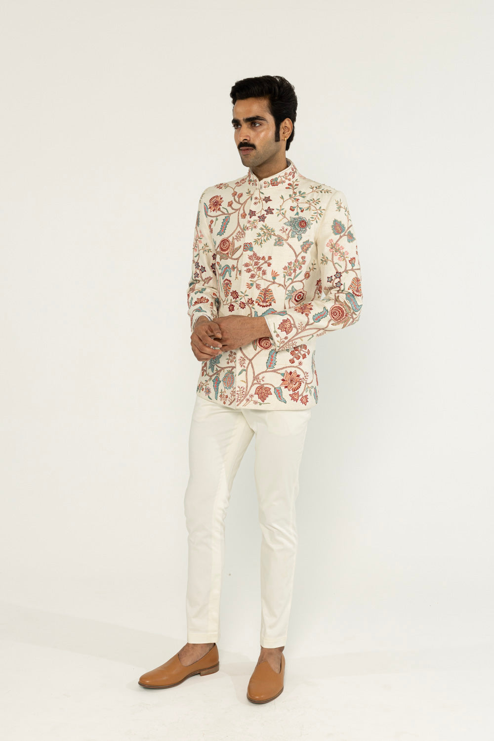 Chintz Hand-Embroidered Bandhgala in Ivory