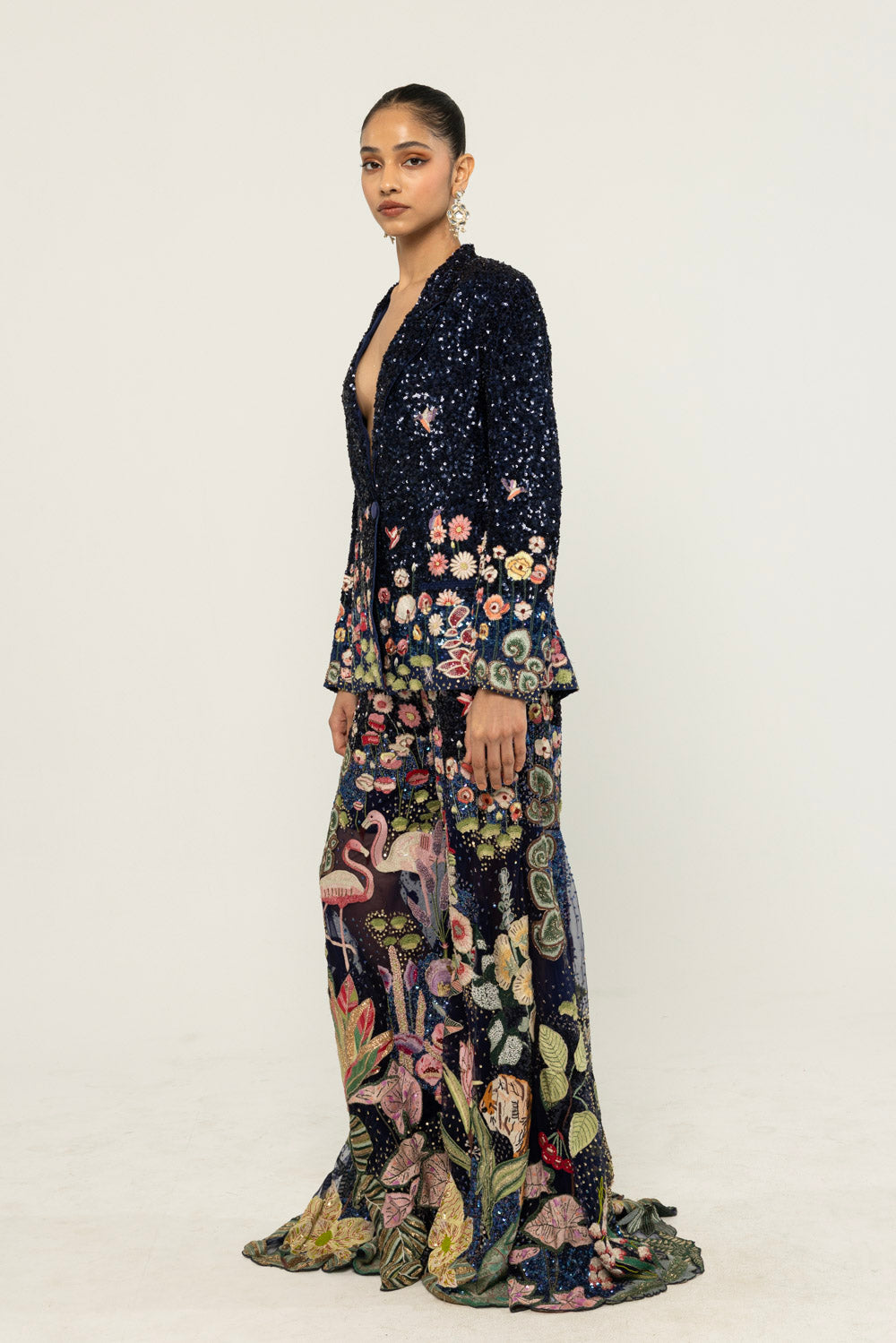Verdure Hand-Embroidered Co-ord Set in Navy