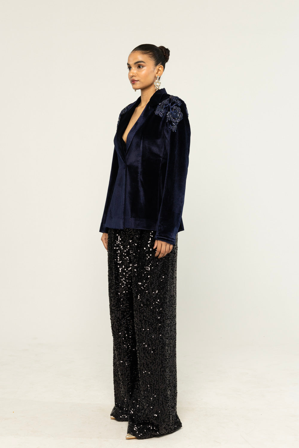 Anar Bel Hand-Embroidered Jacket in Navy