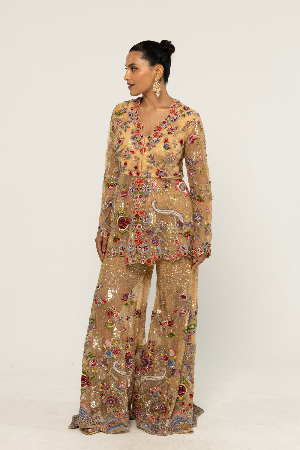 Anar Bel Hand-Embroidered Sharara Set in Nude