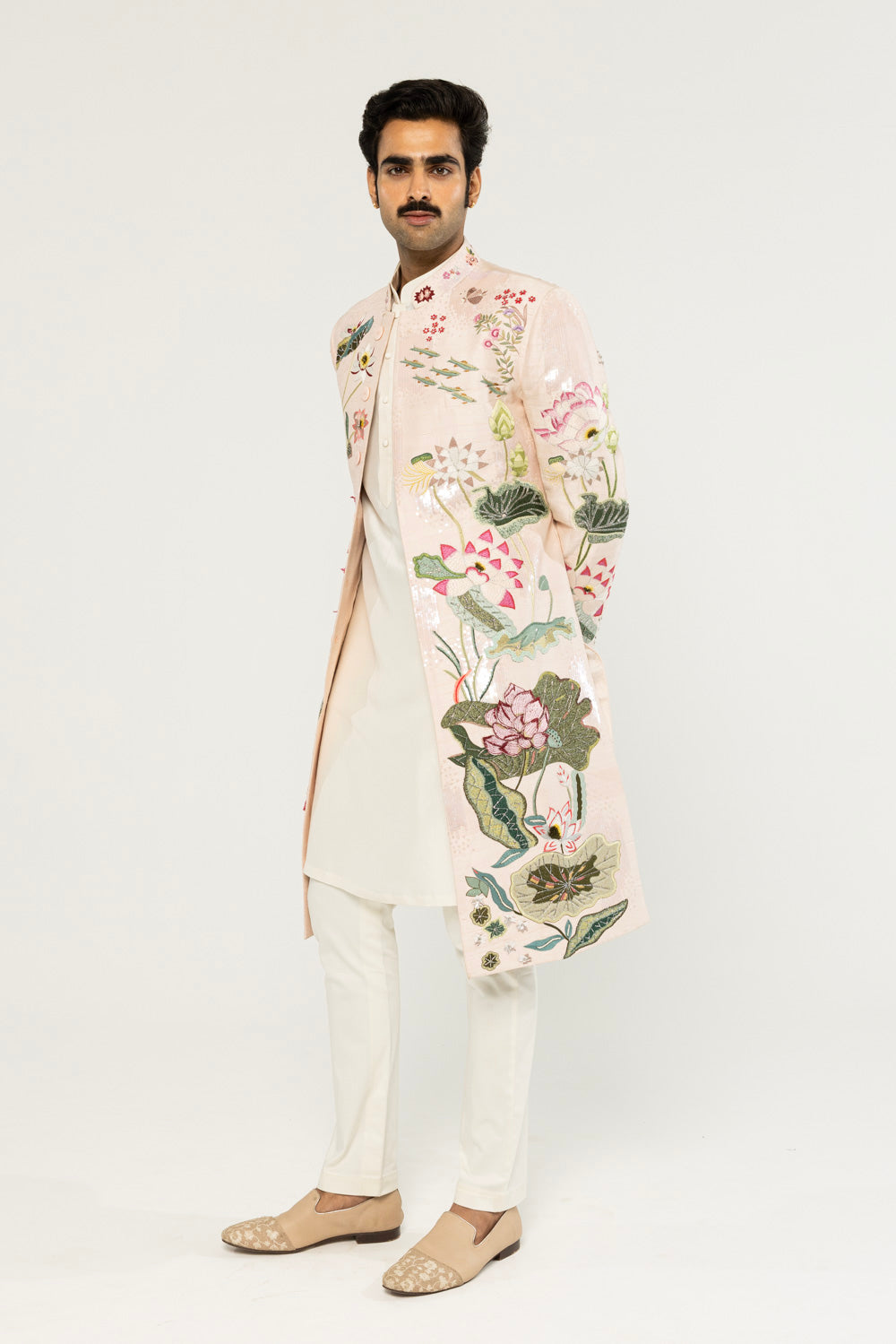 Padma Hand-Embroidered Sherwani in Pale Pink