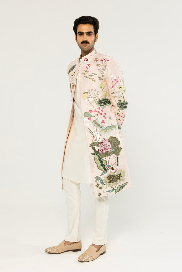 Padma Hand-Embroidered Sherwani in Pale Pink
