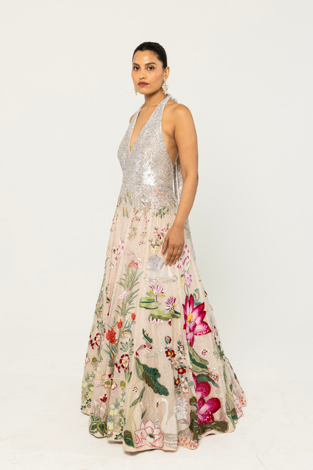 Padma Hand-Embroidered Gown in Nude