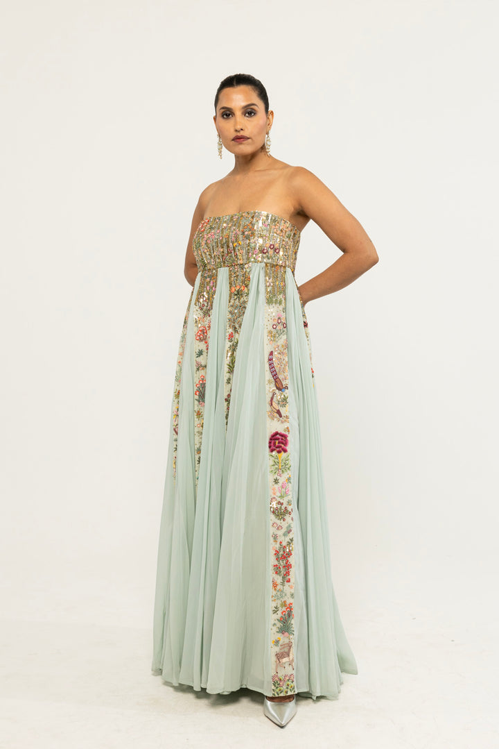 Navbhumi Hand-Embroidered Dress in Mint