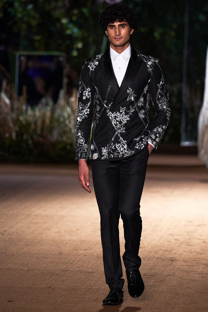 Sundarbans Hand-Embroidered Jacket in Black and Grey