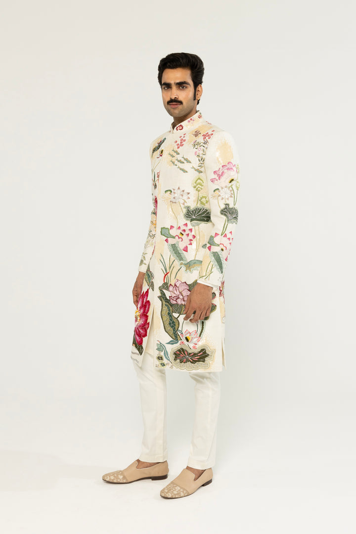 Padma Hand-Embroidered Sherwani in Ivory