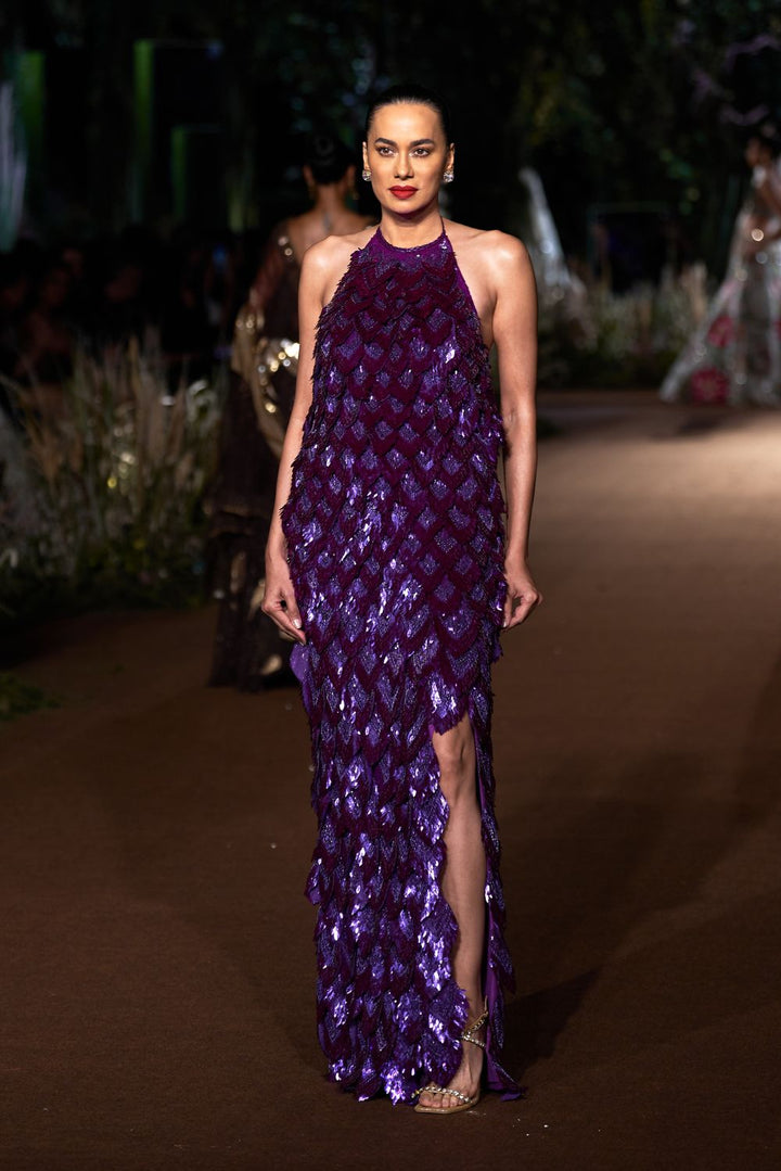 Iris Hand-Embroidered Gown in Purple