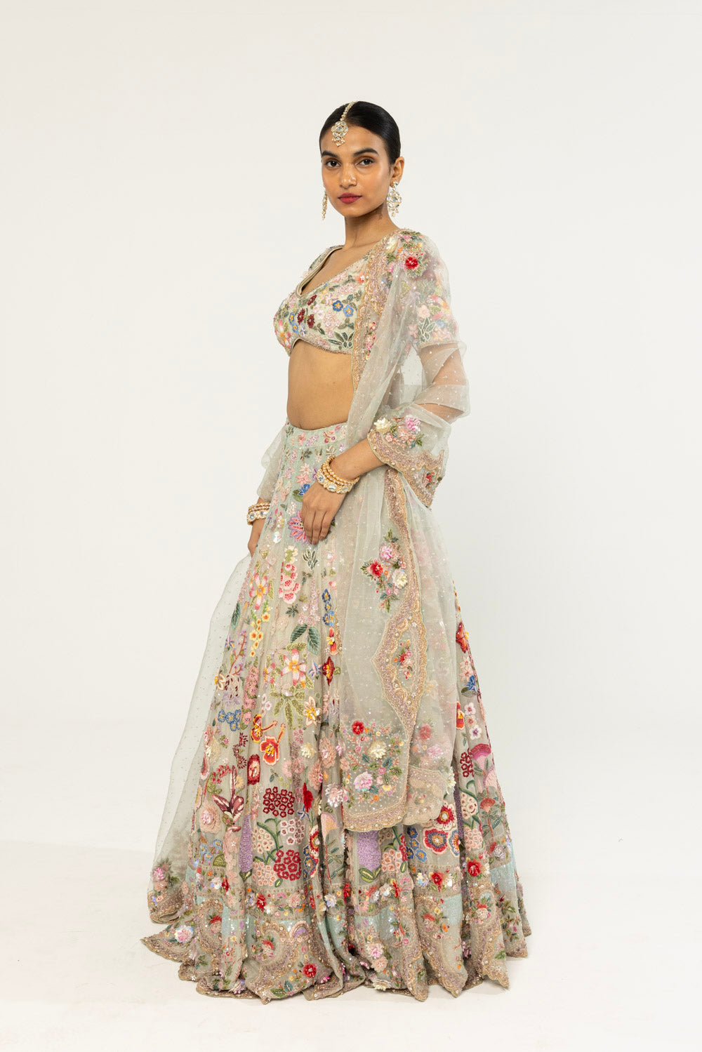 Himadri Hand-Embroidered Lehenga Set in Mint