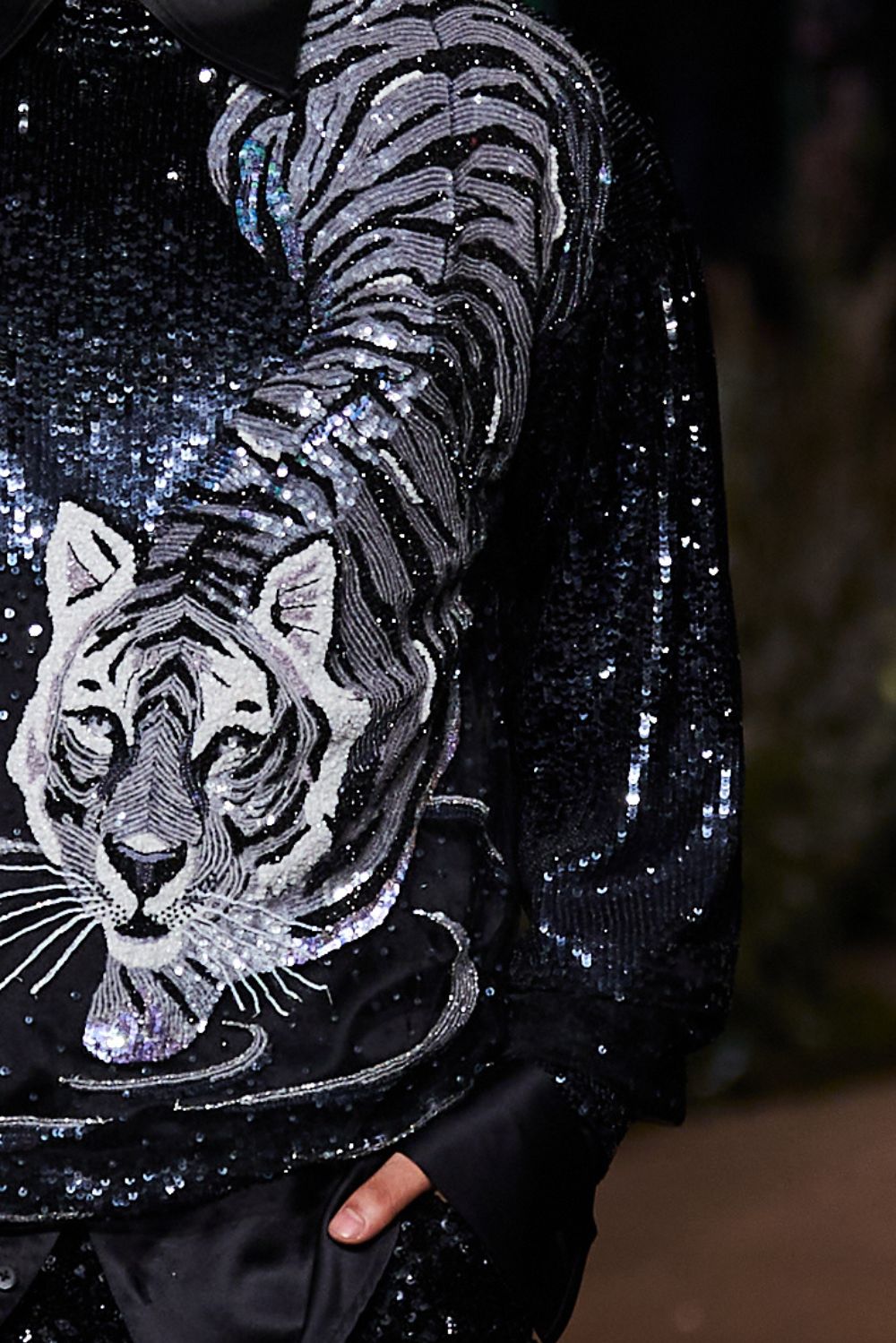 Sundarbans Hand-Embroidered Shirt with Sequinence Hand-Sequinned Trousers in Black and Silver