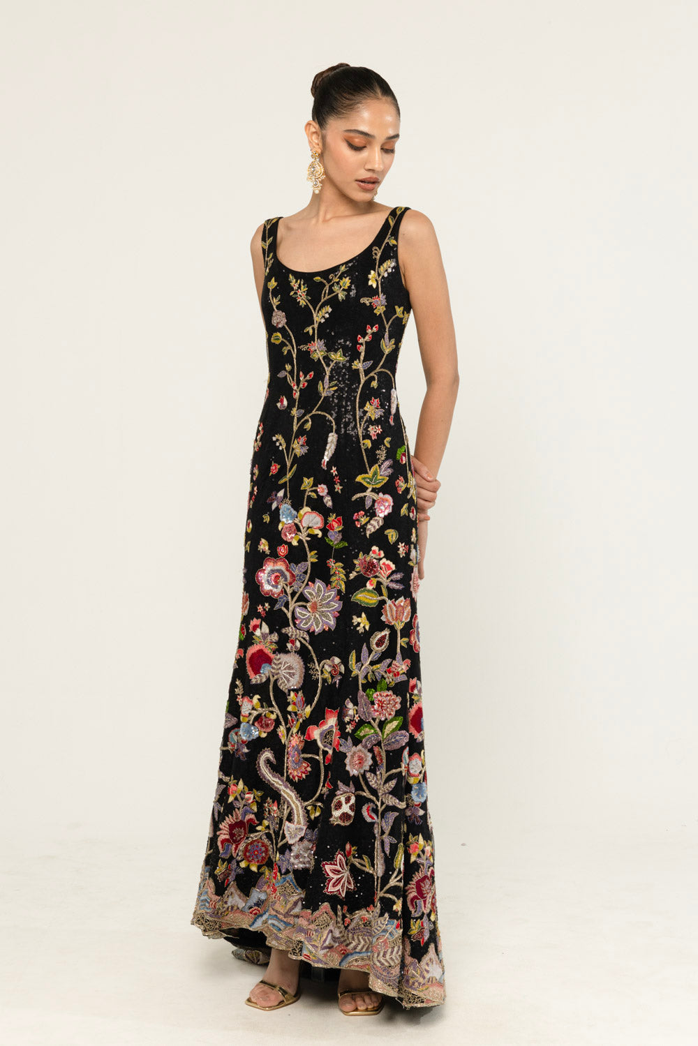 Anar Bel Hand-Embroidered Gown in Black