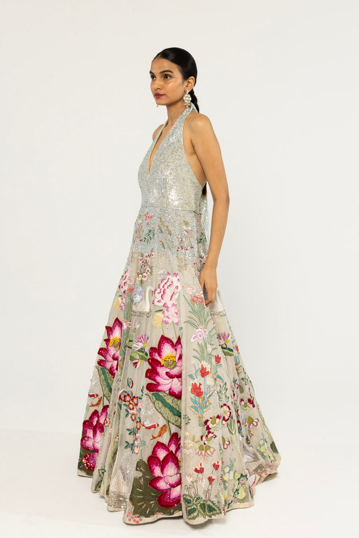 Padma Hand-Embroidered Gown in Pale Pink