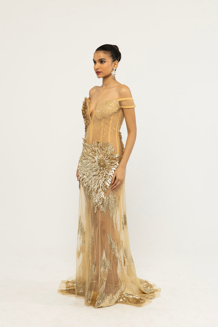 Iris Hand-Embroidered Dress in Nude