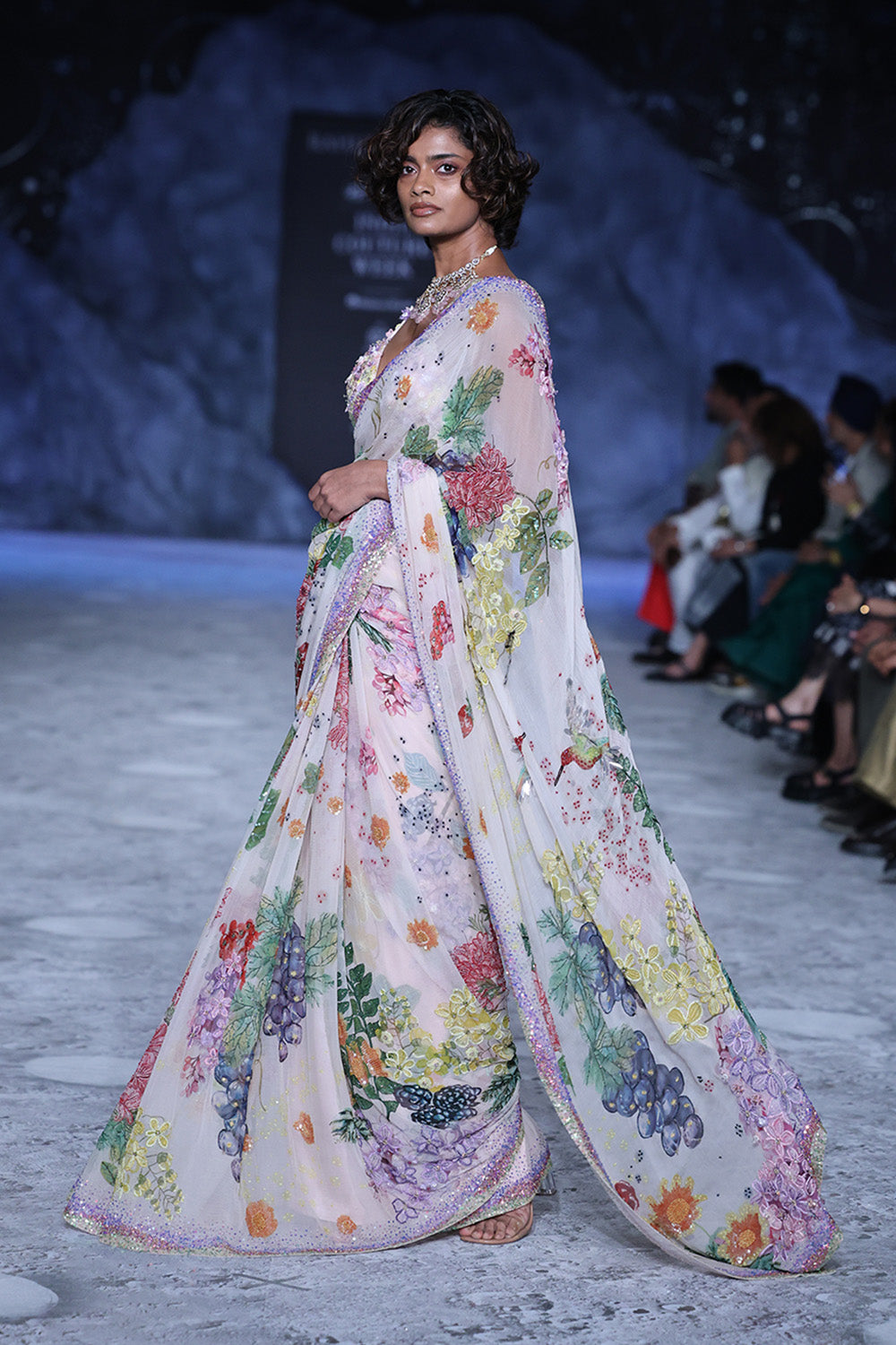 Bird Song 2X Hand-Embroidered Saree with 3D Hand-Embroidered Blouse in Blush Pink