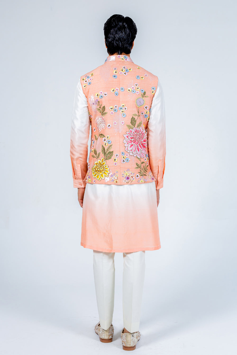 Dahlia Silk Organza Bandi in Peach