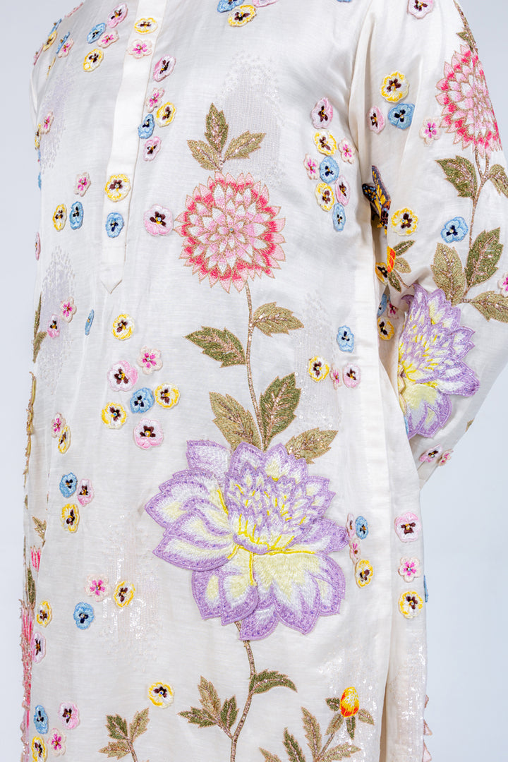 Dahlia Hand-Embroidered Sherwani in Ivory