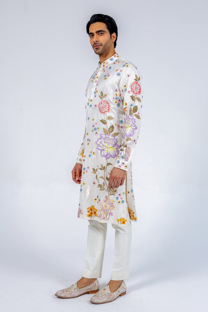 Dahlia Hand-Embroidered Sherwani in Ivory